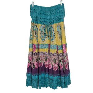 Aryeh Floral Midi Skirt Womens Size Large Multicolor Colorful Paisley Boho